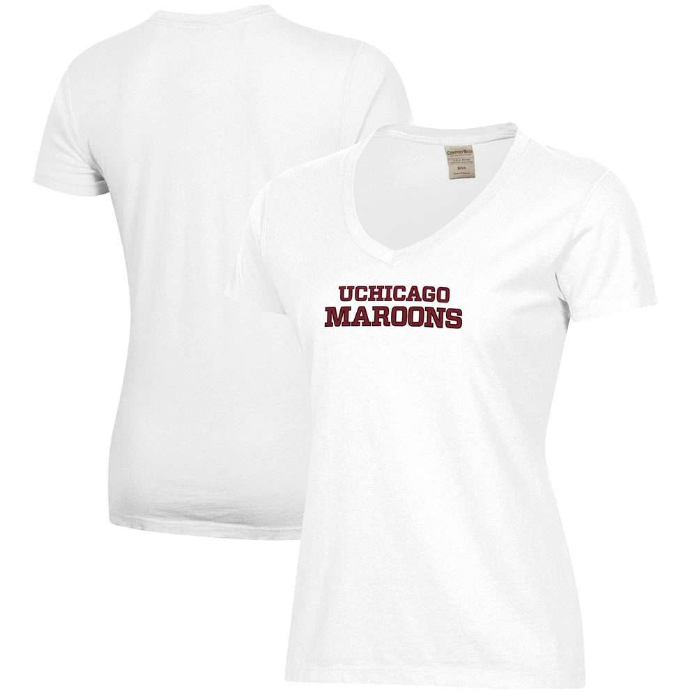 Women's White UChicago Maroons Script Logo Comfort Wash V-Neck T-Shirt