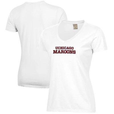 Women's White UChicago Maroons Script Logo Comfort Wash V-Neck T-Shirt