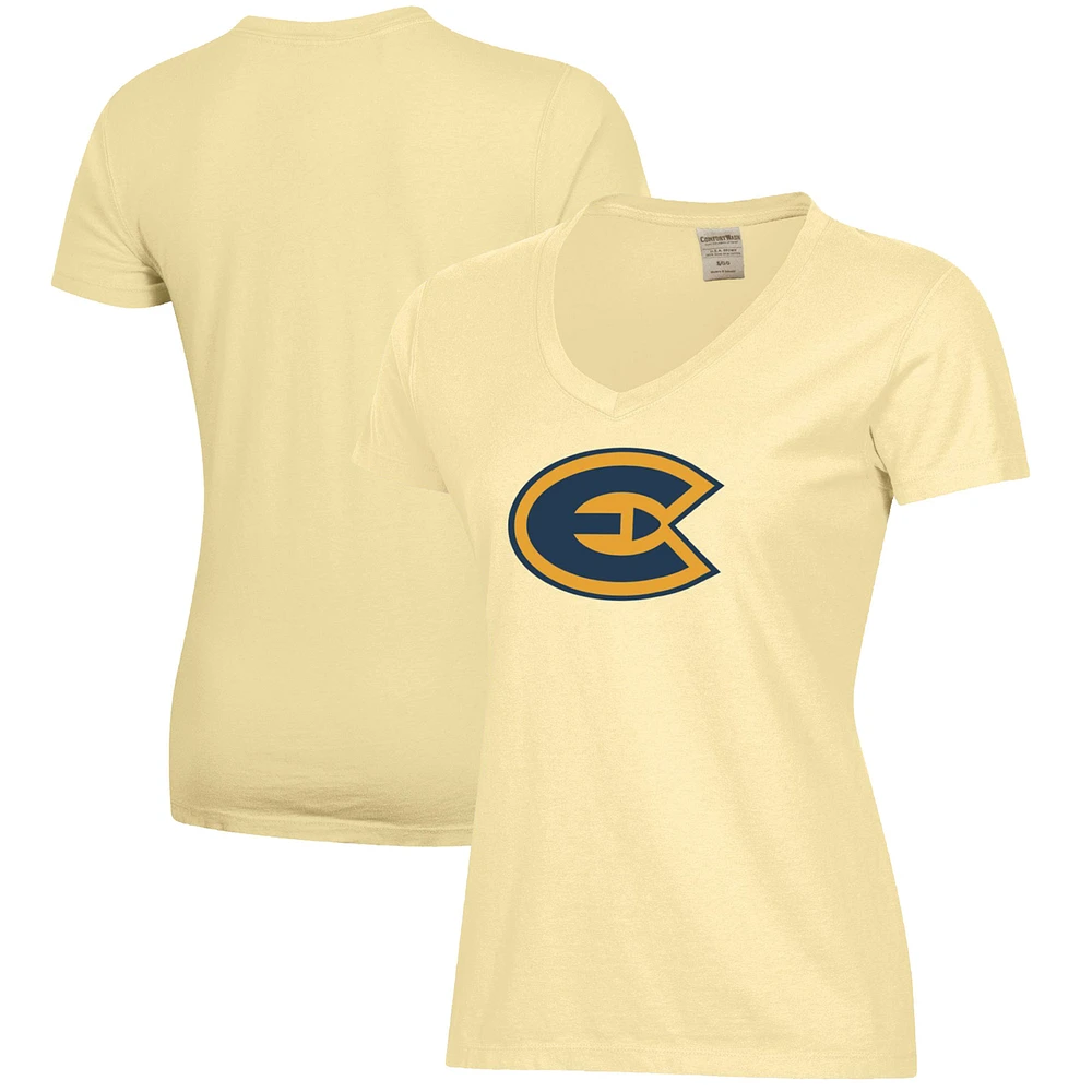 Women's Gold Wisconsin Eau Claire Blugolds Logo Comfort Wash V-Neck T-Shirt