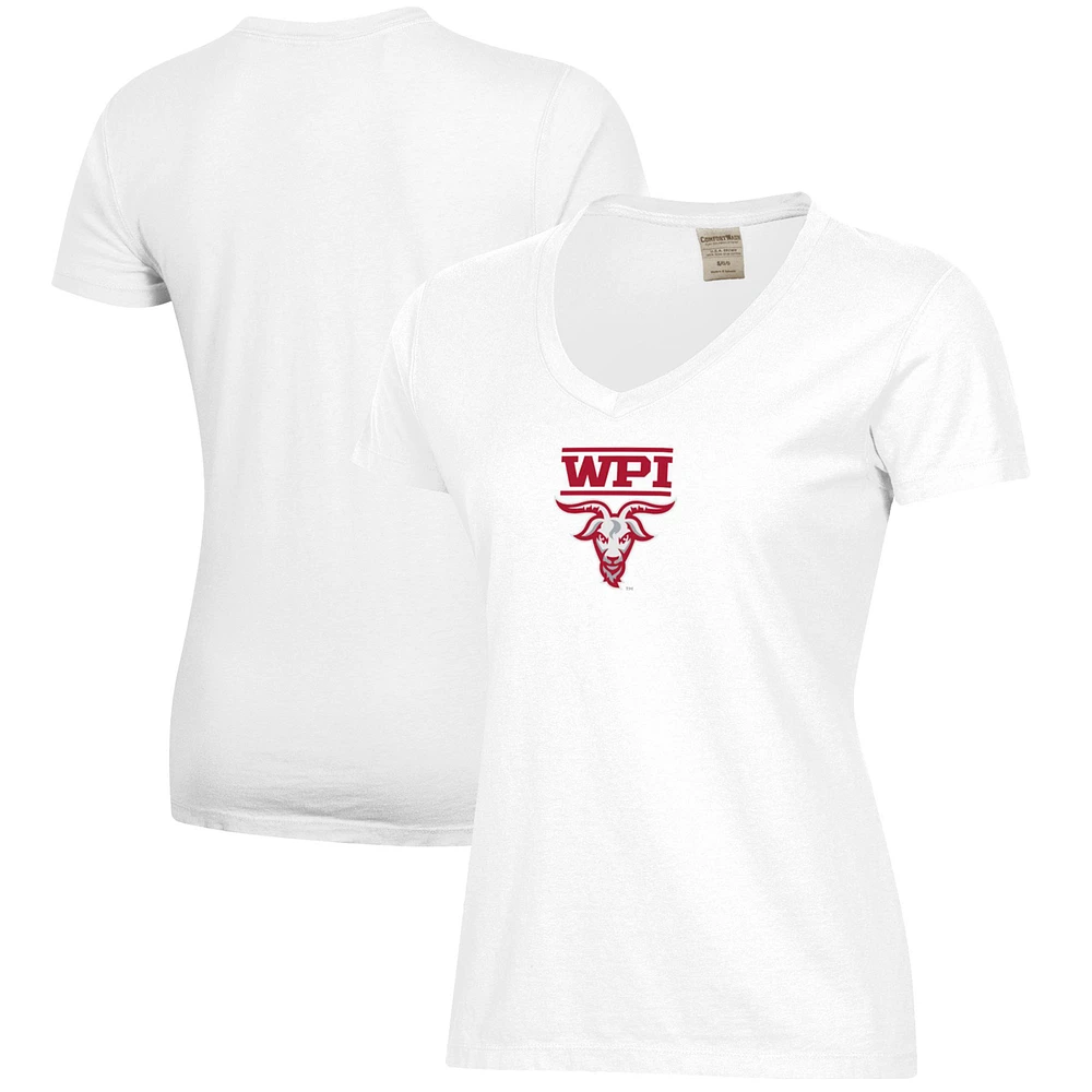 Women's White Worcester Polytechnic Institute Engineers Logo Comfort Wash V-Neck T-Shirt