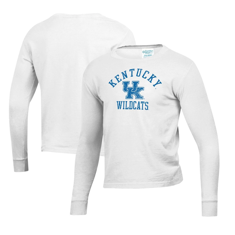 Youth White Kentucky Wildcats Mascot Comfort Wash Long Sleeve T-Shirt