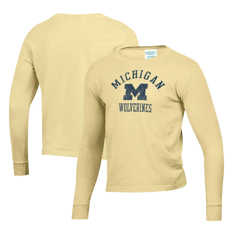Youth Maize Michigan Wolverines Mascot Comfort Wash Long Sleeve T-Shirt