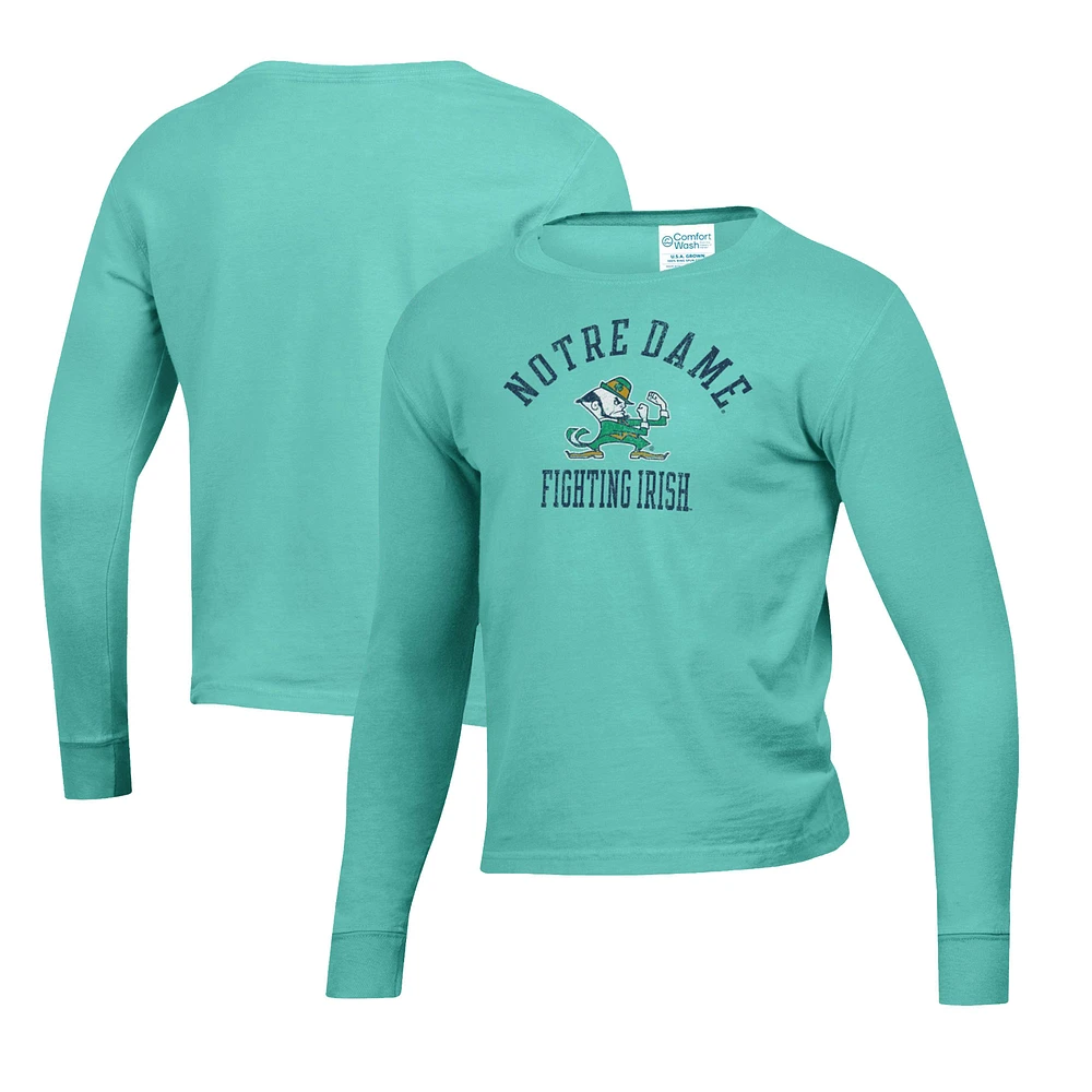 Youth Green Notre Dame Fighting Irish Mascot Comfort Wash Long Sleeve T-Shirt