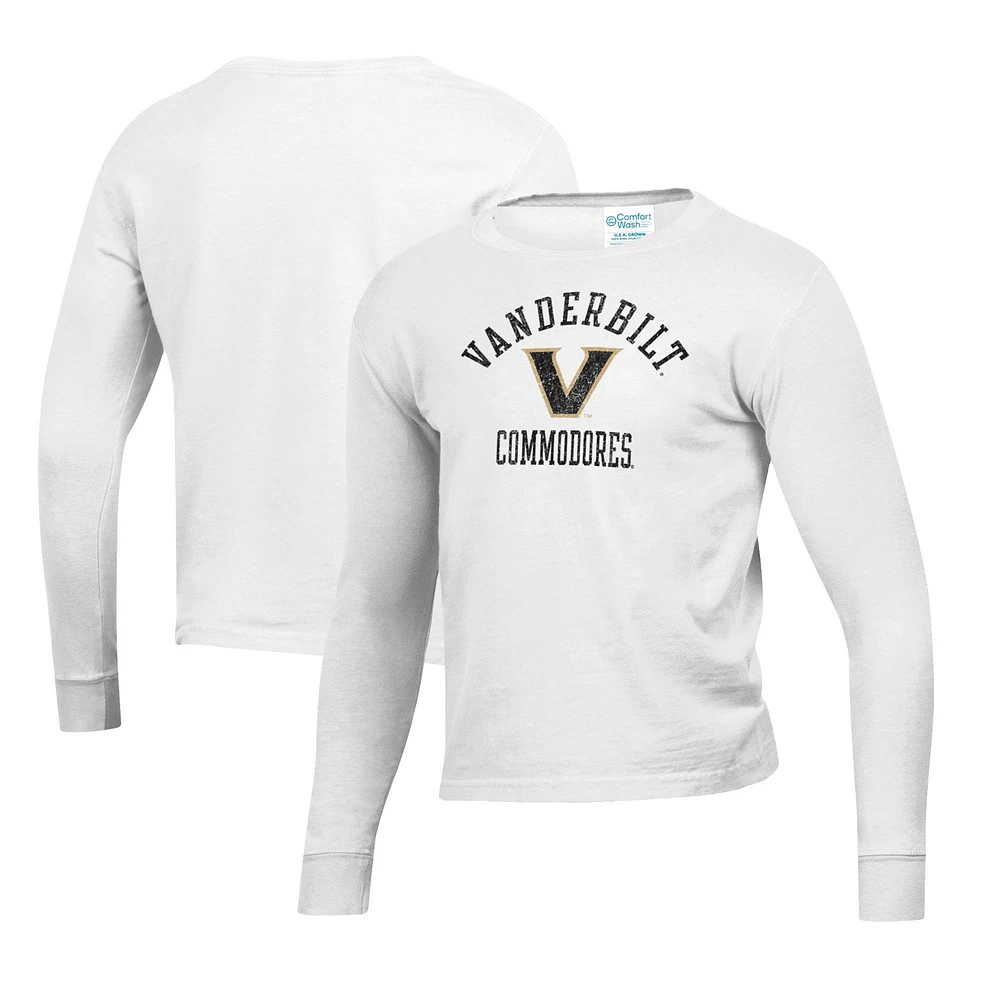 Youth White Vanderbilt Commodores Mascot Comfort Wash Long Sleeve T-Shirt