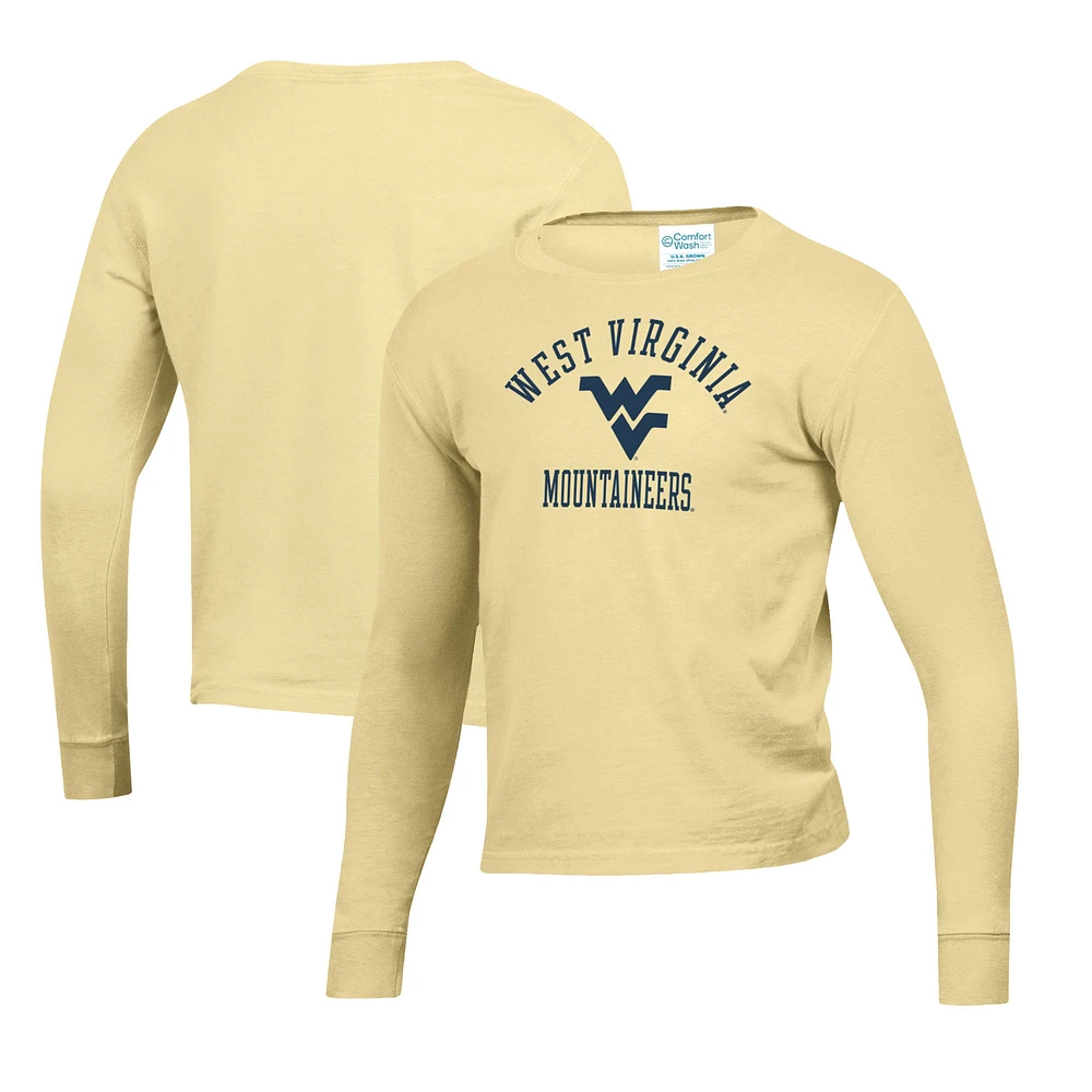 Youth Gold West Virginia Mountaineers Mascot Comfort Wash Long Sleeve T-Shirt