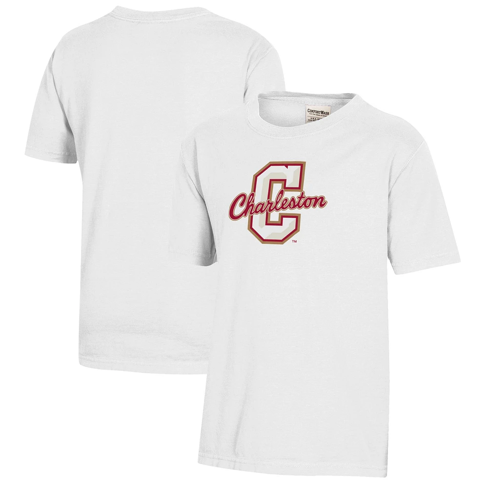 Youth White Charleston Cougars Logo Comfort Wash T-Shirt