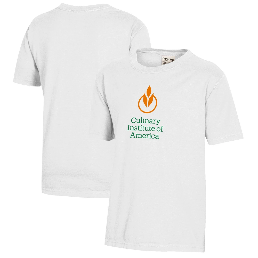 Youth White Culinary Institute of America Steels Logo Comfort Wash T-Shirt