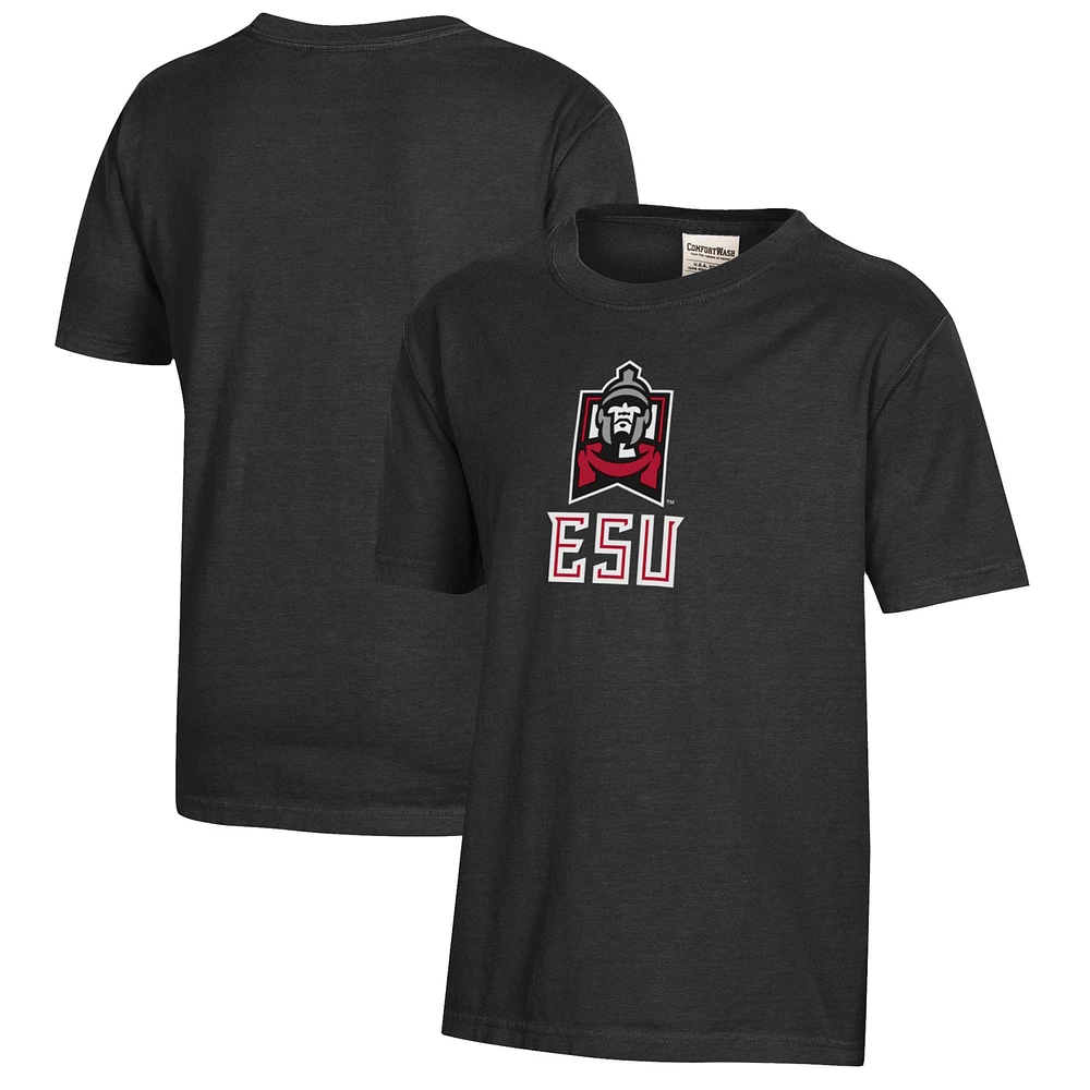 Youth Black East Stroudsburg Warriors Logo Comfort Wash T-Shirt