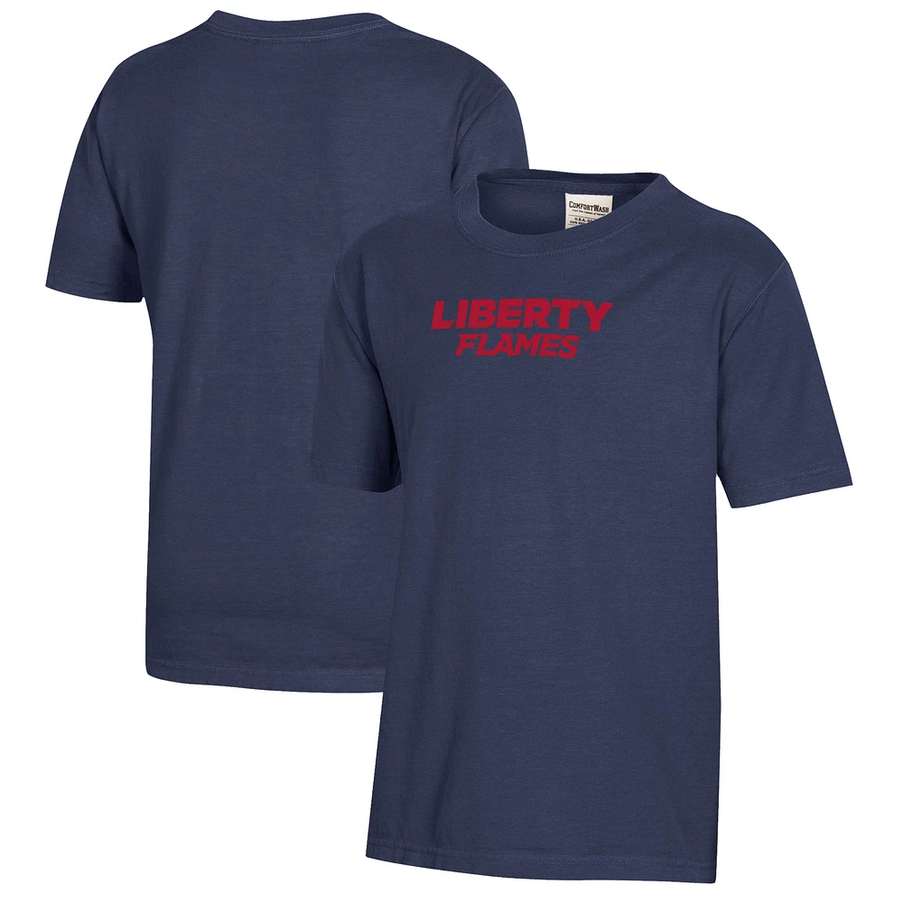 Youth Heather Navy Liberty Flames Logo Comfort Wash T-Shirt