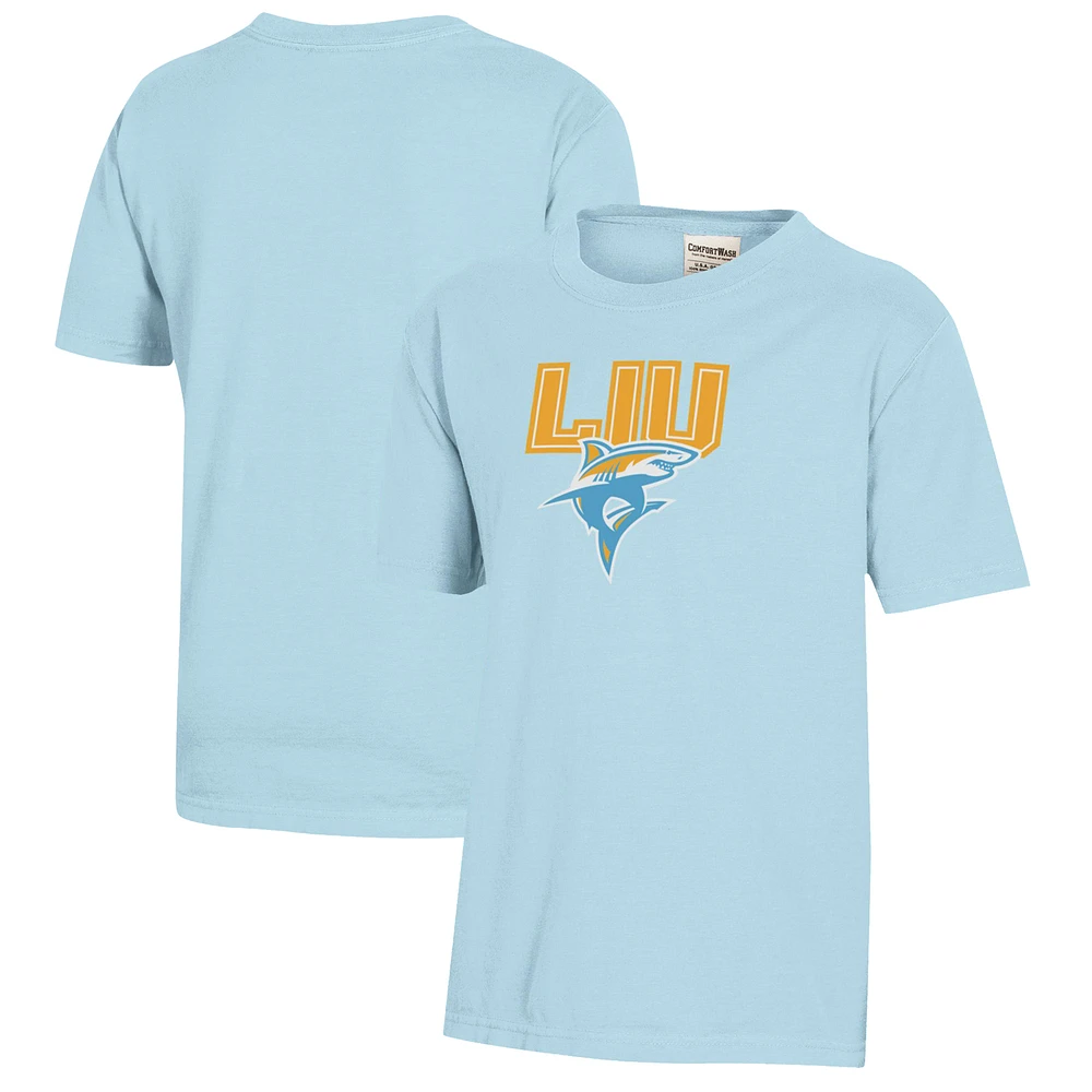 Youth Light Blue LIU Sharks Logo Comfort Wash T-Shirt