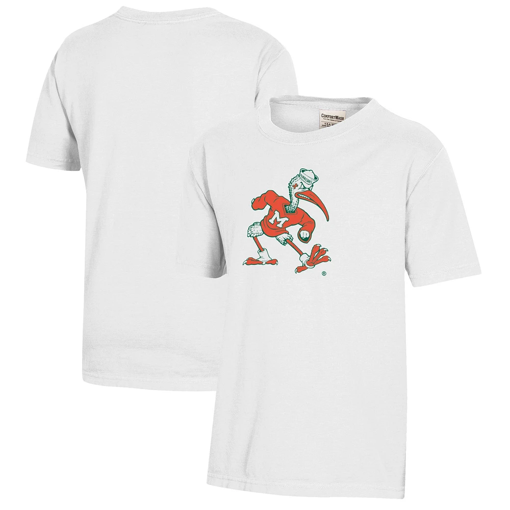 Youth White Miami Hurricanes Logo Comfort Wash T-Shirt