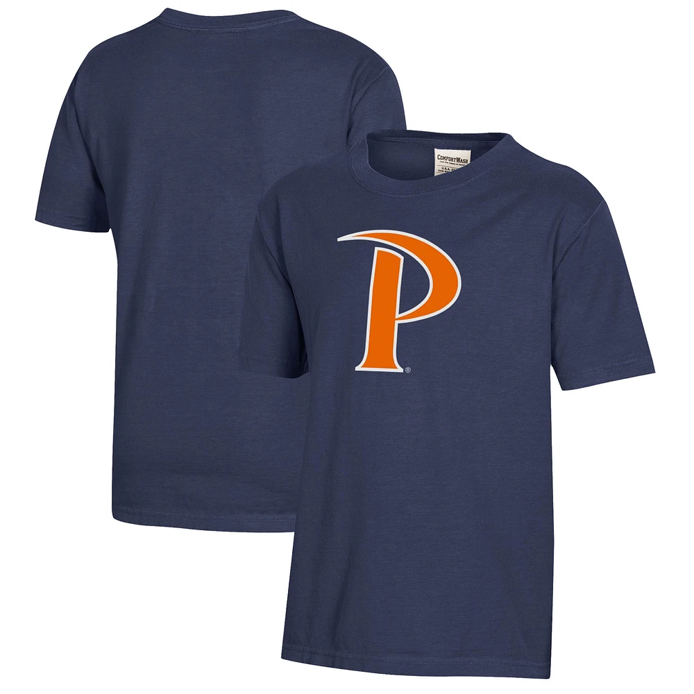 Youth Heather Navy Pepperdine Waves Logo Comfort Wash T-Shirt