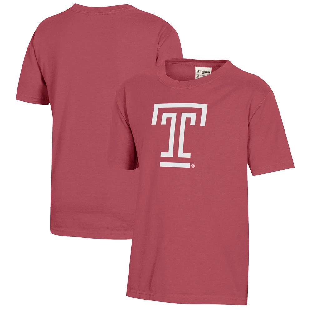 Youth Crimson Temple Owls Logo Comfort Wash T-Shirt
