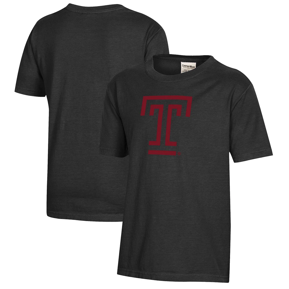 Youth Black Temple Owls Logo Comfort Wash T-Shirt