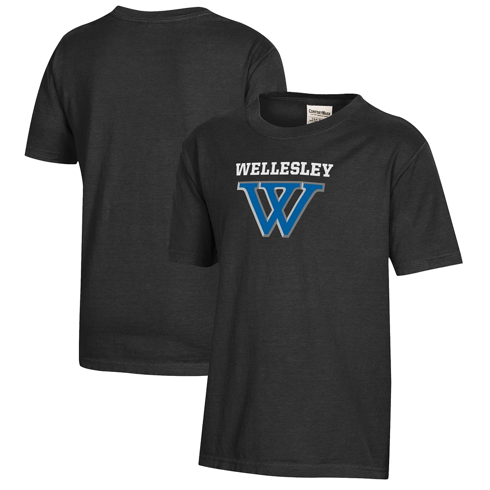Youth Black Wellesley Blue Logo Comfort Wash T-Shirt