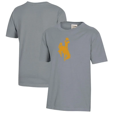 Youth  Gray Wyoming Cowboys Logo Comfort Wash T-Shirt