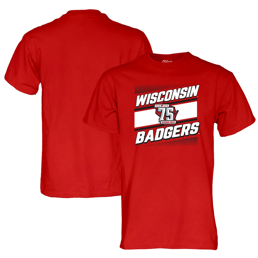 Men's Blue 84 Red Wisconsin Badgers Hockey 75th Season T-Shirt