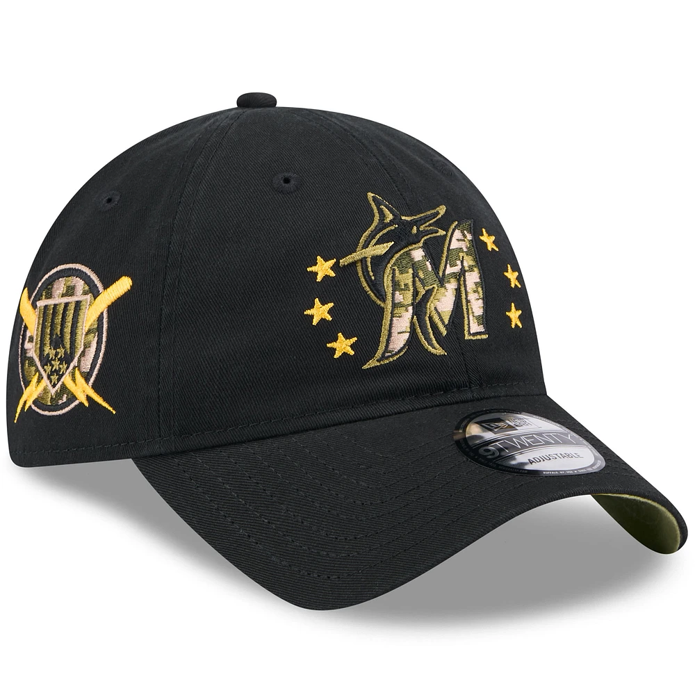 Men's New Era Black Miami Marlins 2024 Armed Forces Day 9TWENTY Adjustable Hat