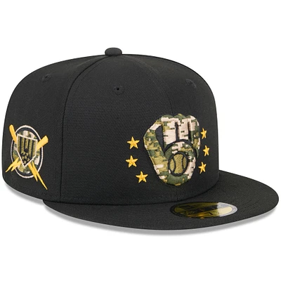 Men's New Era Black Milwaukee Brewers 2024 Armed Forces Day On-Field 59FIFTY Fitted Hat