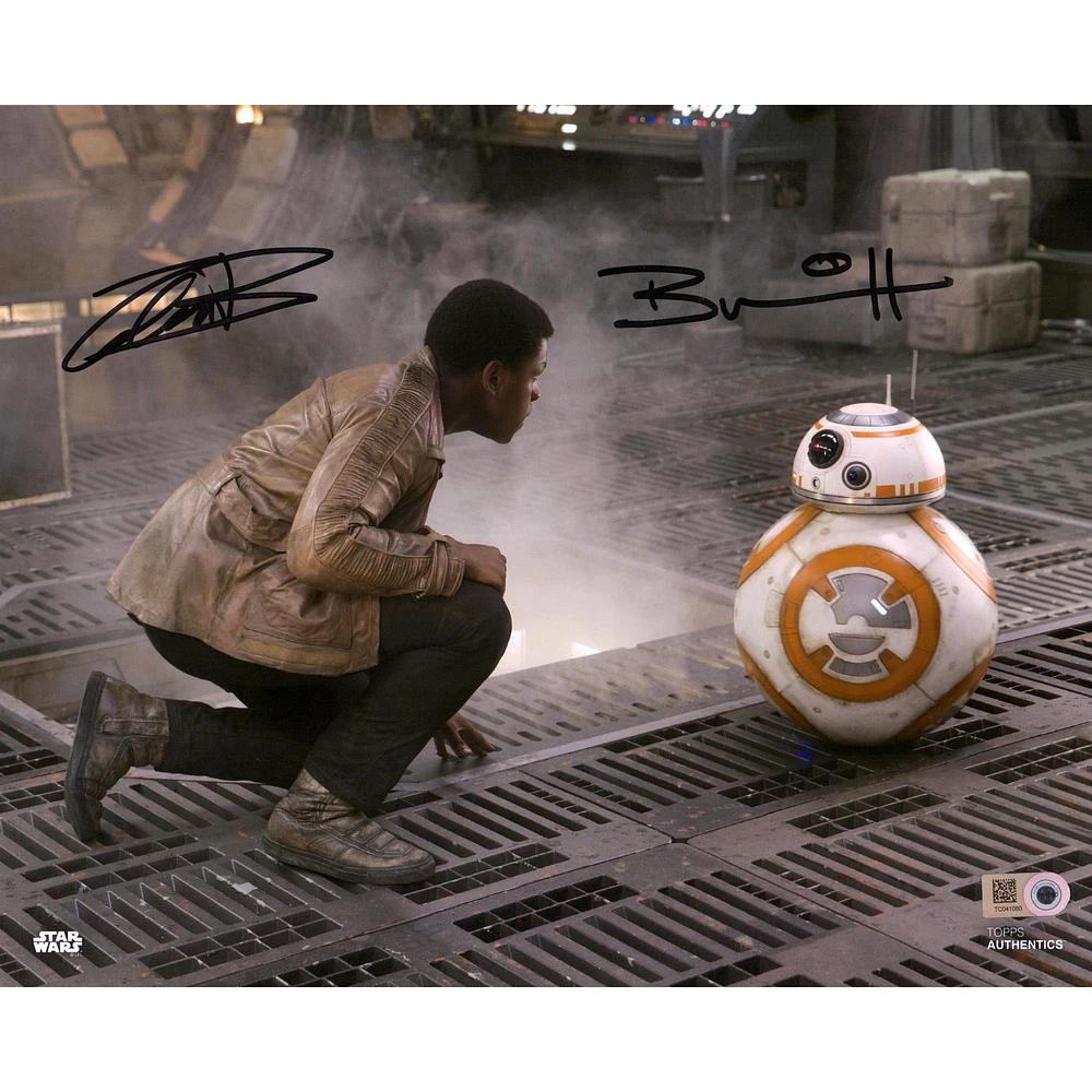 Brian Herring & John Boyega Star Wars Autographed 8" x 10" Finn & BB-8 Photograph Signed in Black - Topps Authentic