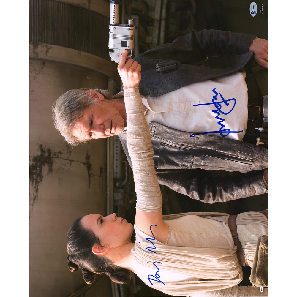 Harrison Ford & Daisy Ridley Star Wars Autographed 16" x 20" Holding Blaster Photograph - BAS