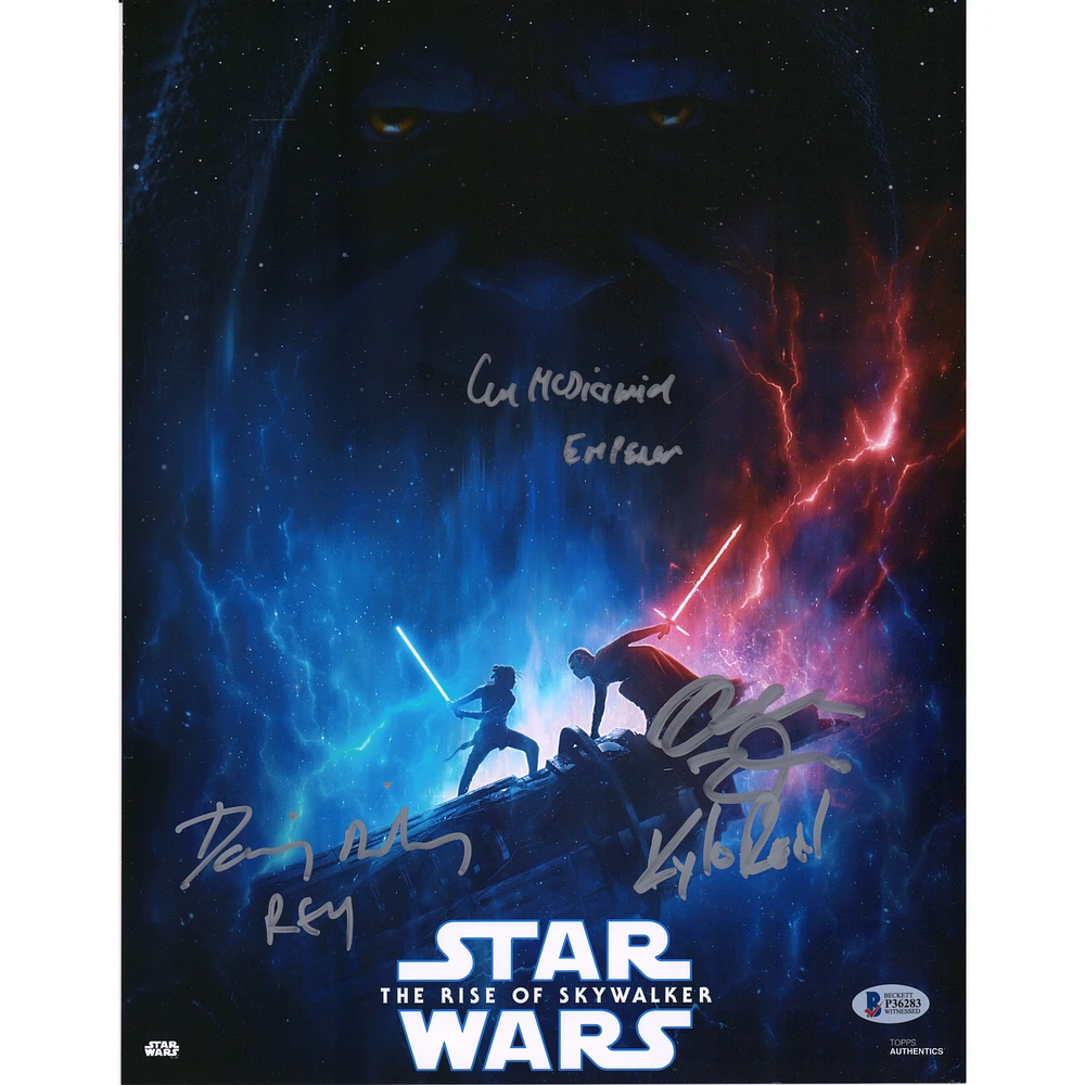 Adam Driver, Daisy Ridley and Ian McDiarmid Star Wars: The Rise of Skywalker Autographed 11'' x 14'' Movie Poster - BAS