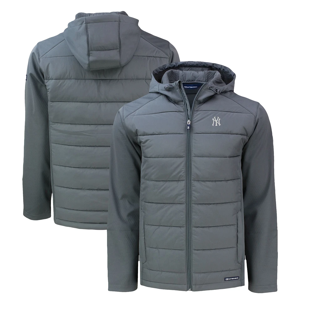Men's Cutter & Buck Gray New York Yankees Big Tall Evoke Hybrid Eco Softshell Recycled Full-Zip Hoodie