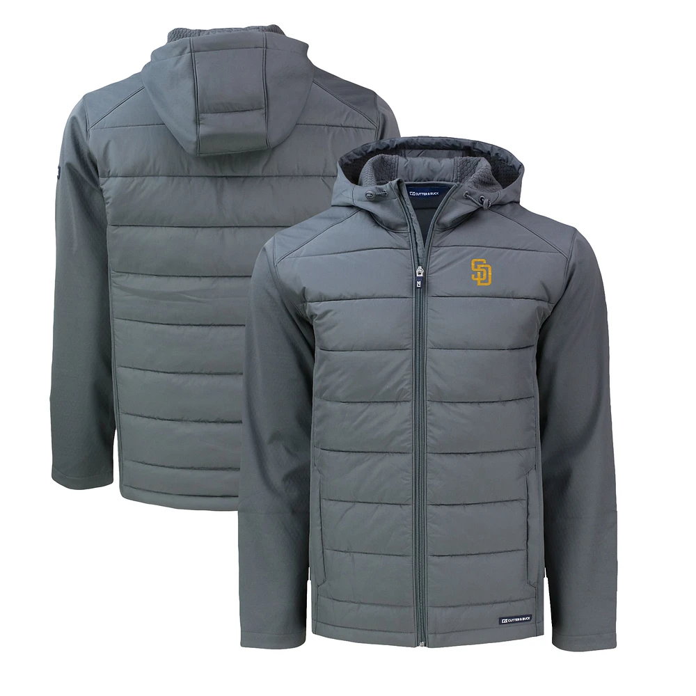 Men's Cutter & Buck Gray San Diego Padres Big Tall Evoke Hybrid Eco Softshell Recycled Full-Zip Hoodie