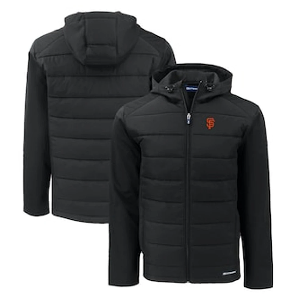 Men's Cutter & Buck Black San Francisco Giants Big Tall Evoke Hybrid Eco Softshell Recycled Full-Zip Hoodie