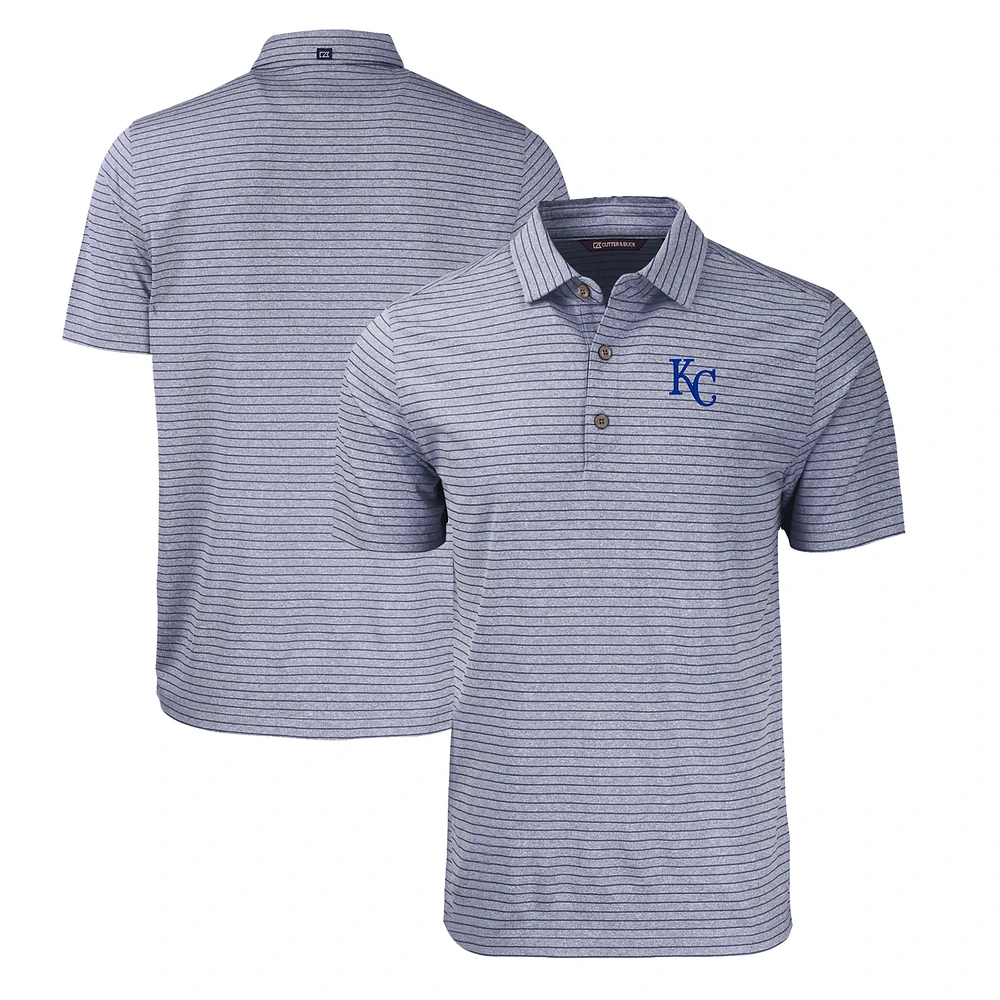 Men's Cutter & Buck Heather Navy Kansas City Royals Big & Tall Forge Eco Heathered Stripe Stretch Recycled Polo