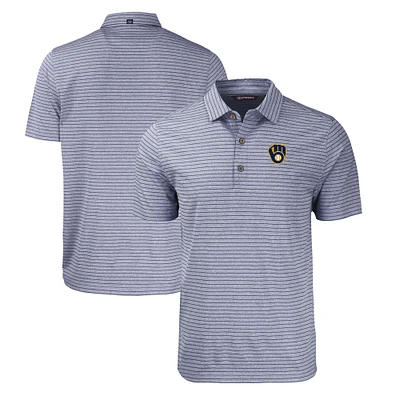 Men's Cutter & Buck Heather Navy Milwaukee Brewers Big Tall Forge Eco Heathered Stripe Stretch Recycled Polo