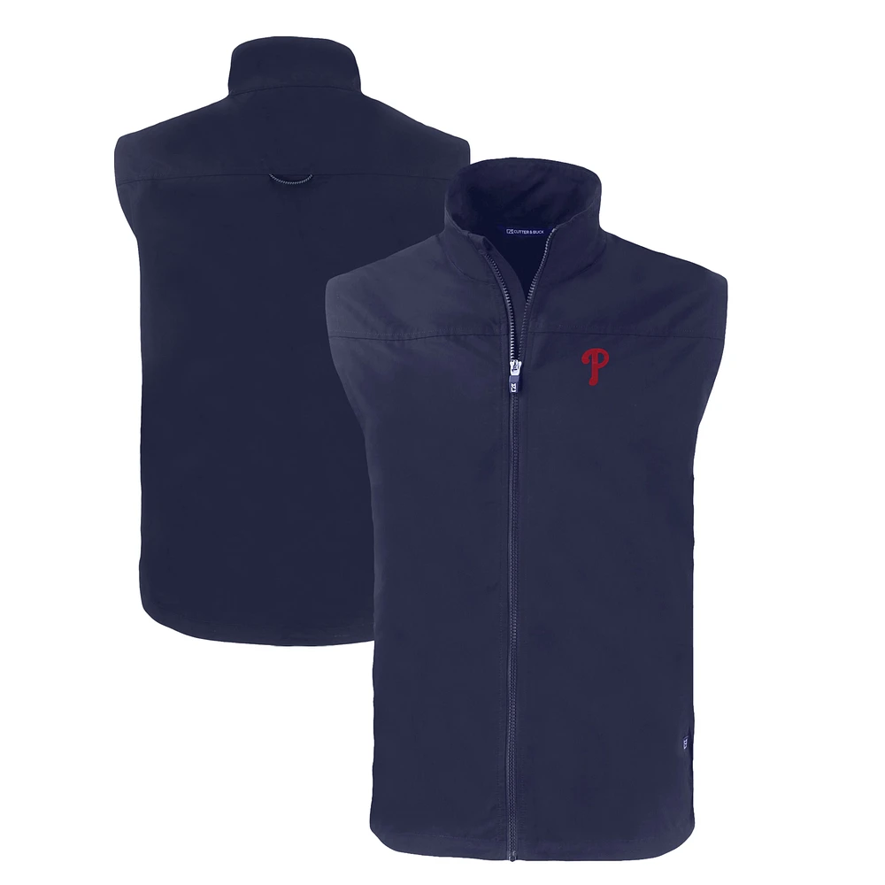 Men's Cutter & Buck Navy Philadelphia Phillies Big Tall Charter Eco Full-Zip Vest