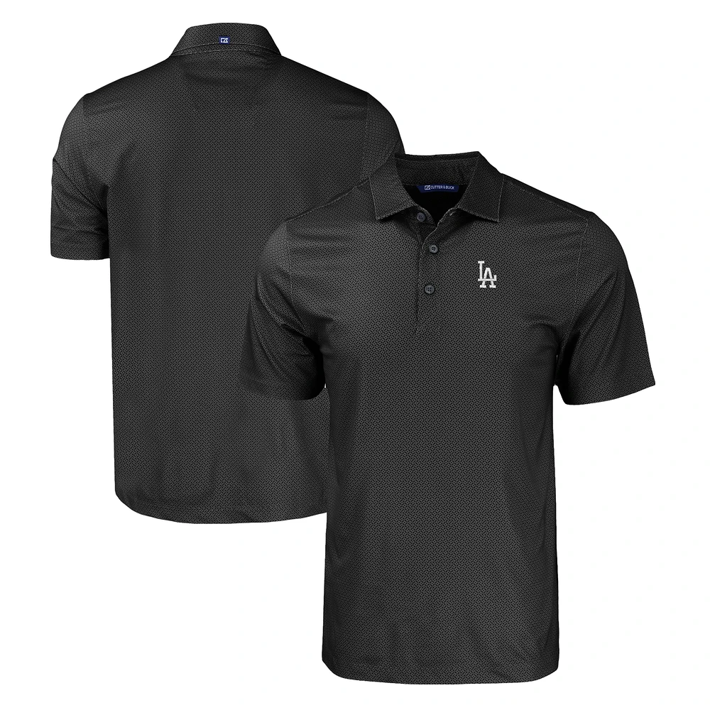 Men's Cutter & Buck Black Los Angeles Dodgers Big Tall Pike Eco Tonal Geo Print Stretch Recycled Polo