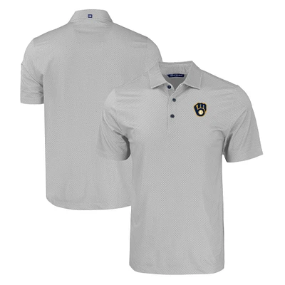Men's Cutter & Buck Gray Milwaukee Brewers Big & Tall Pike Eco Tonal Geo Print Stretch Recycled Polo