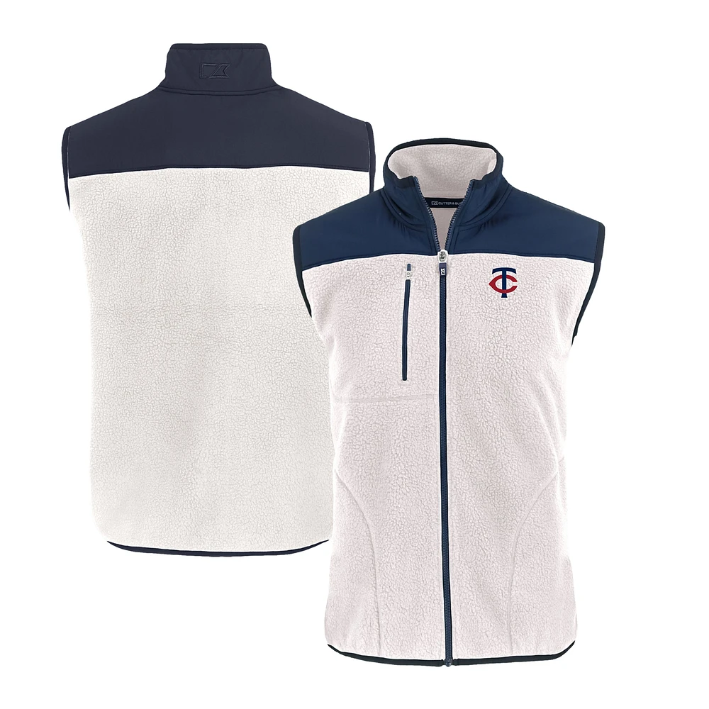 Men's Cutter & Buck White/Navy Minnesota Twins Cascade Eco Sherpa Fleece Full-Zip Vest