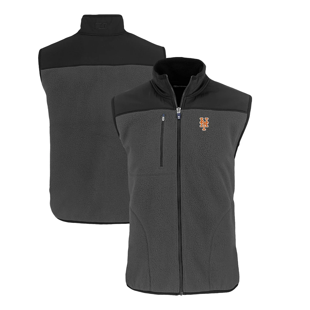 Men's Cutter & Buck Gray/Black New York Mets Cascade Eco Sherpa Fleece Full-Zip Vest