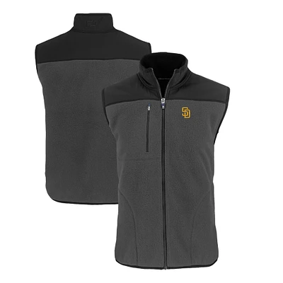 Men's Cutter & Buck Gray/Black San Diego Padres Cascade Eco Sherpa Fleece Full-Zip Vest