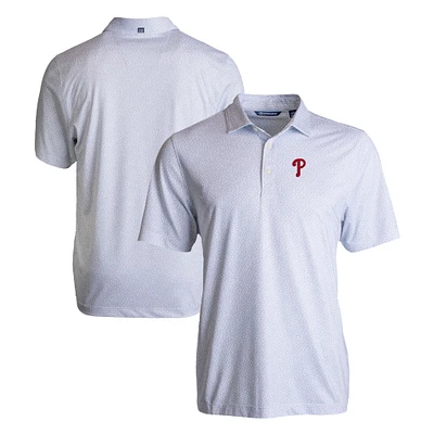 Men's Cutter & Buck White Philadelphia Phillies Pike Eco Pebble Print Stretch Recycled Polo