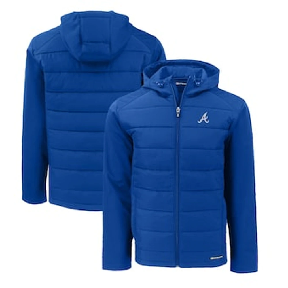 Men's Cutter & Buck Royal Atlanta Braves Evoke Hybrid Eco Softshell Recycled Full-Zip Hoodie