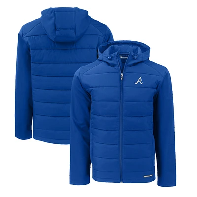 Men's Cutter & Buck Royal Atlanta Braves Evoke Hybrid Eco Softshell Recycled Full-Zip Hoodie