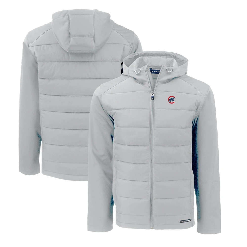Men's Cutter & Buck Gray Chicago Cubs Evoke Hybrid Eco Softshell Recycled Full-Zip Hoodie