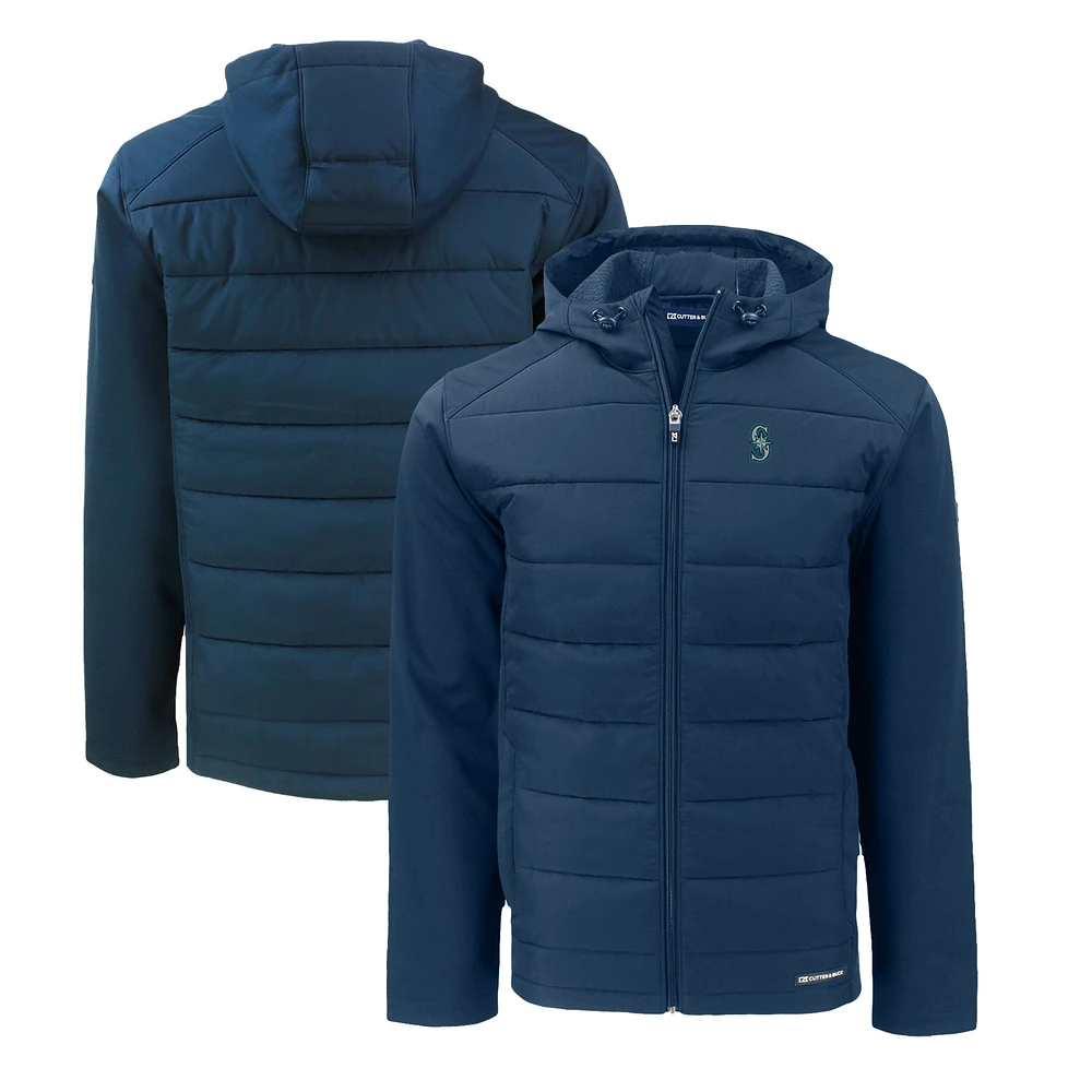 Men's Cutter & Buck Navy Seattle Mariners Evoke Hybrid Eco Softshell Recycled Full-Zip Hoodie