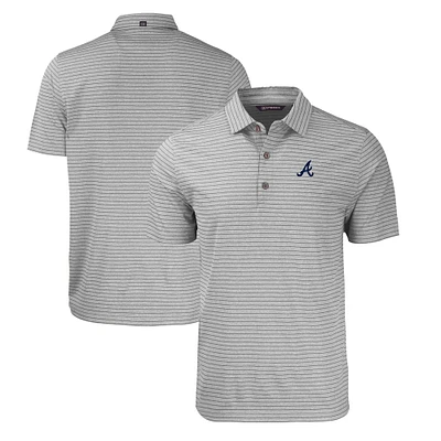 Men's Cutter & Buck Heather Atlanta Braves Forge Eco Heathered Stripe Stretch Recycled Polo