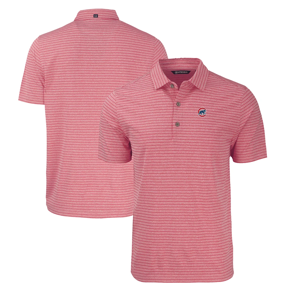 Men's Cutter & Buck Heather Red Chicago Cubs Forge Eco Heathered Stripe Stretch Recycled Polo