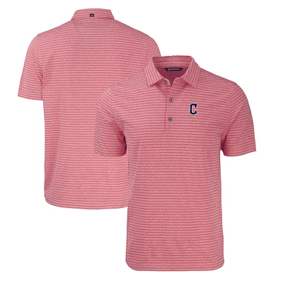Men's Cutter & Buck Heather Red Cleveland Guardians Forge Eco Heathered Stripe Stretch Recycled Polo