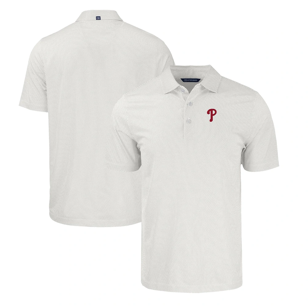 Men's Cutter & Buck Gray/White Philadelphia Phillies Pike Eco Symmetry Print Stretch Recycled Polo