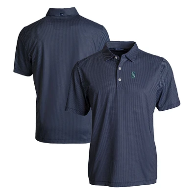 Men's Cutter & Buck Navy/White Seattle Mariners Pike Eco Symmetry Print Stretch Recycled Polo