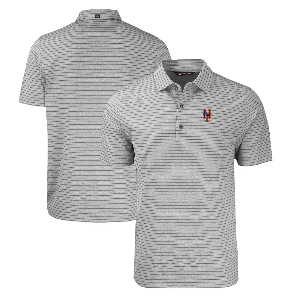 Men's Cutter & Buck Heather Gray New York Mets Forge Eco Heathered Stripe Stretch Recycled Polo