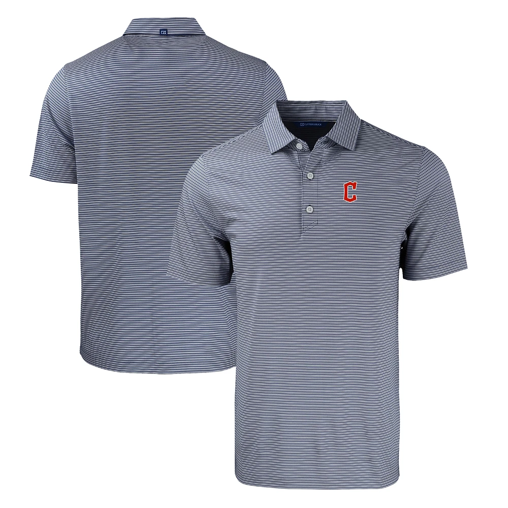 Men's Cutter & Buck Navy/White Cleveland Guardians Forge Eco Double Stripe Stretch Recycled Polo