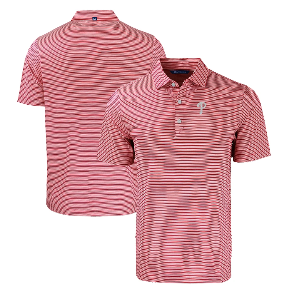Men's Cutter & Buck Red/White Philadelphia Phillies Forge Eco Double Stripe Stretch Recycled Polo